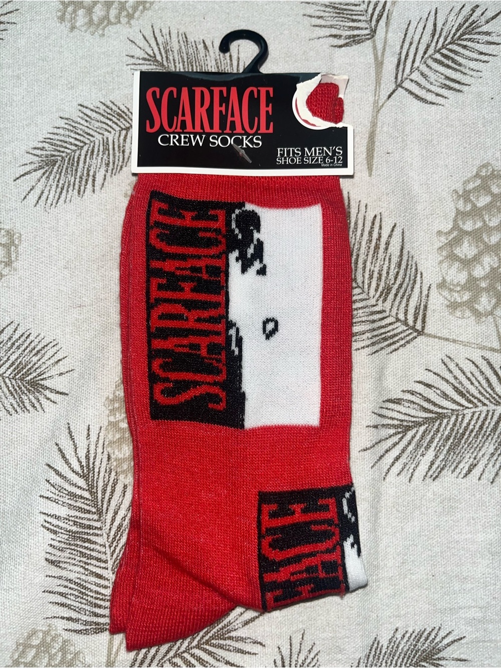 Scarface Men's Red Crew Socks with Graphic Logo